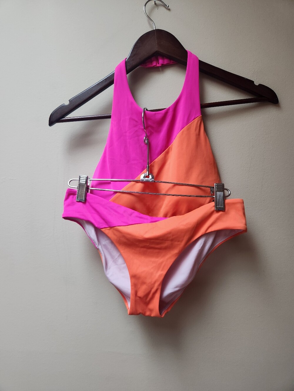 Victoria's Secret orange + pink colour block bikini swimsuit / S